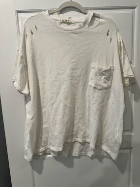 We The Free Distressed White Short-Sleeve Pocket Tee